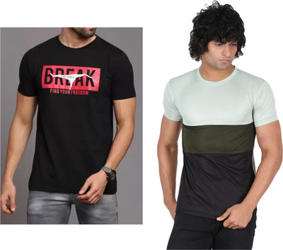 Pachirisu Colorblock Men Round Neck Black, Light Green T-Shirt
