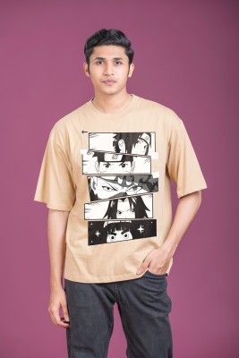 FLOMO Luxe Printed Men Round Neck Beige T-Shirt