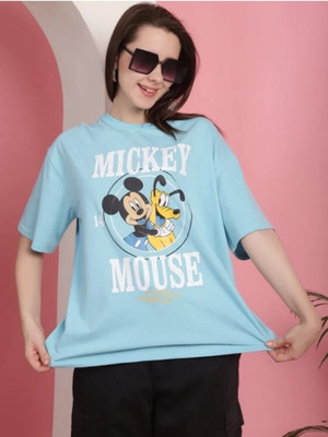 ALNIK Graphic Print Women Round Neck Light Blue T-Shirt