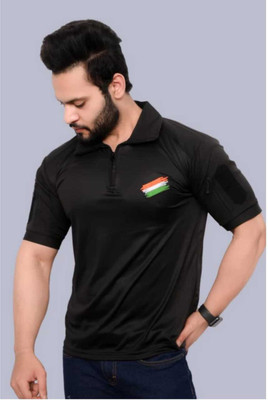 REAL DAD Printed Men Polo Neck Black T-Shirt
