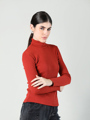 Kepa Solid Women High Neck Red T-Shirt