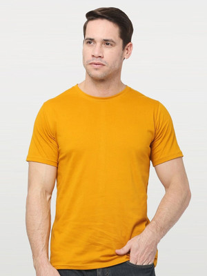 RULEDBYSUN Solid Men Round Neck Yellow T-Shirt