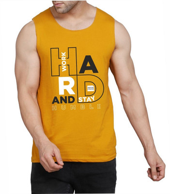 WOOSTRO Typography Men Round Neck Yellow, White T-Shirt