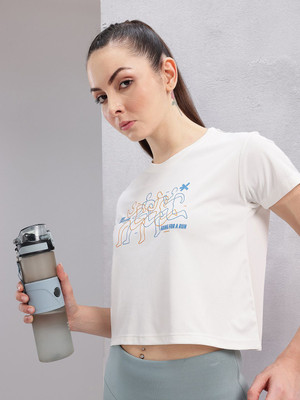 HRX by Hrithik Roshan Printed Women Round Neck White T-Shirt