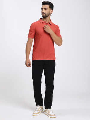 KCOTS Solid Men Polo Neck Orange T-Shirt