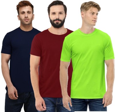 TRULYFEB Solid Men Round Neck Navy Blue, Light Green, Maroon T-Shirt