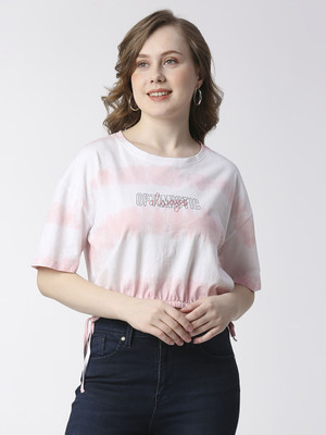 Pepe Jeans Solid, Tie & Dye, Typography Women Round Neck White T-Shirt