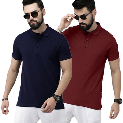 LazyChunks Solid Men Polo Neck Multicolor T-Shirt