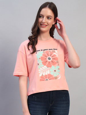 CANTABIL Printed Women Round Neck Pink T-Shirt