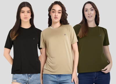 Adrenex Solid Women Round Neck Multicolor T-Shirt