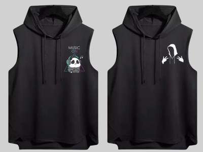 Mundali Graphic Print Men Hooded Neck Black T-Shirt