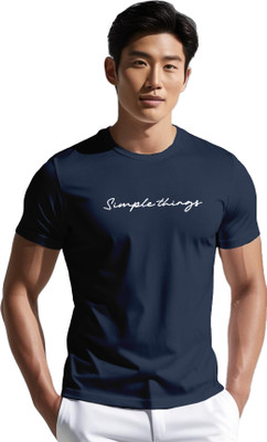 PeppyZone Printed, Solid Men Round Neck Dark Blue T-Shirt