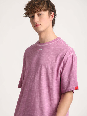 THE BEAR HOUSE Solid Men Round Neck Pink T-Shirt