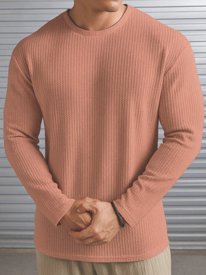 ADORATE Solid Men Round Neck Pink T-Shirt