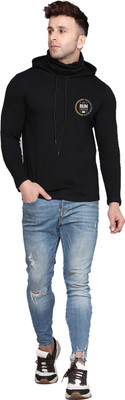WOOSTRO Printed Men Hooded Neck Black T-Shirt
