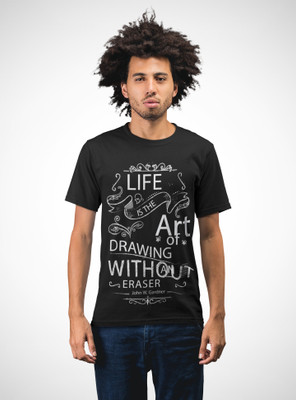 HopOffer Printed, Typography Men Round Neck Black T-Shirt