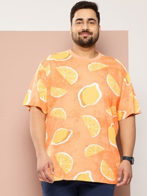 Sztori Printed Men Round Neck Orange T-Shirt