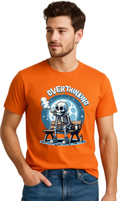 KMBCO Printed Men Round Neck Orange T-Shirt