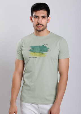 HIGHTRIBE Printed Men Round Neck Light Green T-Shirt