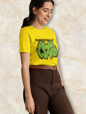 Clori Printed Women Round Neck Yellow T-Shirt