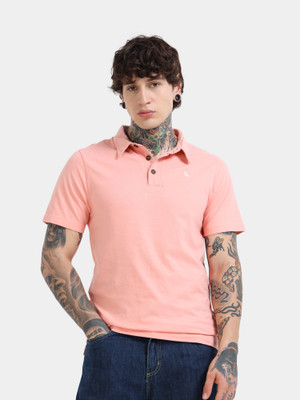 estuna Printed Men Polo Neck Pink T-Shirt