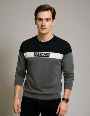 TrendShaper Printed Men Round Neck Grey T-Shirt