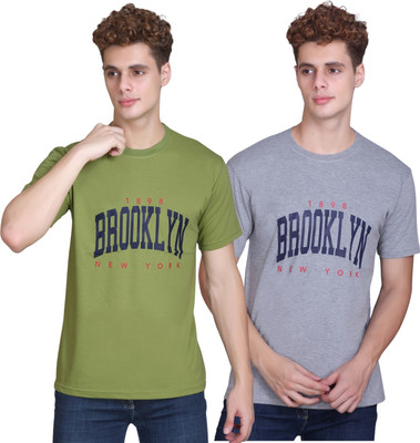 Zeffit Printed Men Round Neck Dark Green, Orange T-Shirt