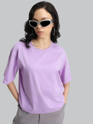 DOGMAN Solid Women Round Neck Purple T-Shirt