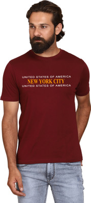 AODACH Typography Men Round Neck Maroon T-Shirt