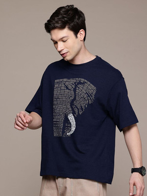 Moda Rapido Graphic Print Men Round Neck Navy Blue T-Shirt