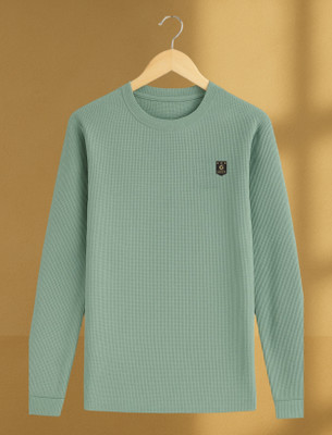 GEEZY Self Design Men Zip Neck Light Green T-Shirt