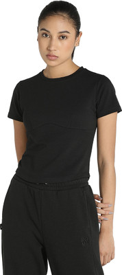 PUMA Solid Women Round Neck Black T-Shirt