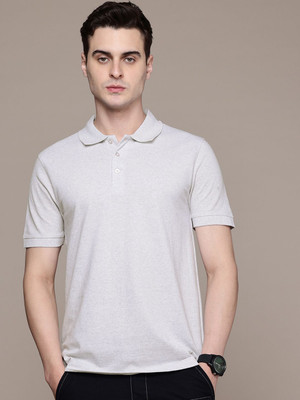 Moda Rapido Solid Men Polo Neck Silver T-Shirt