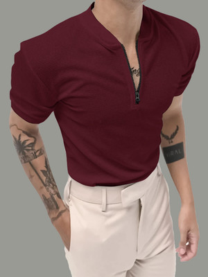EyeBogler Solid Men Polo Neck Red T-Shirt