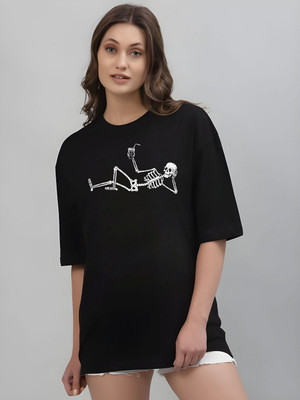 Moda Rapido Self Design Women Round Neck Black T-Shirt