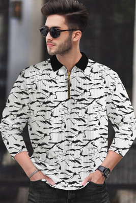 NB NICKY BOY Printed Men Polo Neck White T-Shirt