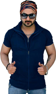 Tresna Trending Solid Men Polo Neck Dark Blue T-Shirt