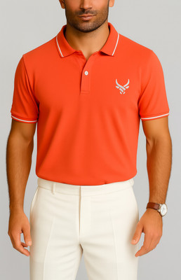 ZAKIRA Solid, Printed Men Polo Neck Orange, Multicolor T-Shirt