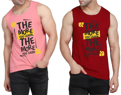 WOOSTRO Printed Men Scoop Neck Pink, Maroon T-Shirt