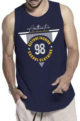 Restore Typography Men Round Neck Navy Blue T-Shirt
