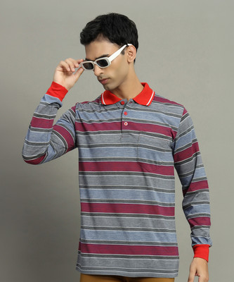 GETGOLF Striped Men Polo Neck Red T-Shirt