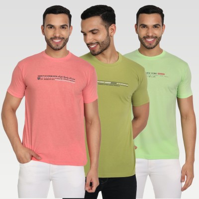 Zeffit Printed Men Round Neck Light Green, Dark Green, Orange T-Shirt