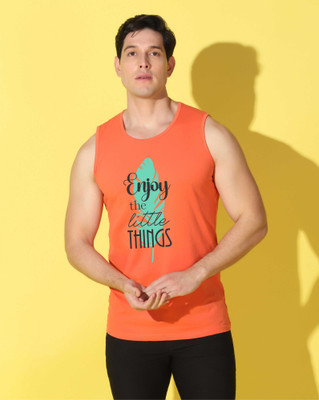 WOOSTRO Solid Men Scoop Neck Orange T-Shirt