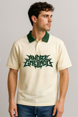 CULISH Printed, Self Design Men Polo Neck Beige T-Shirt