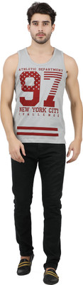 JUGULAR Printed Men Scoop Neck Grey T-Shirt