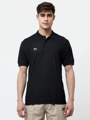 SHIV-NARESH Solid Men Polo Neck Black T-Shirt