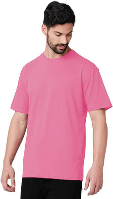 Ashkart Solid Men Round Neck Pink T-Shirt