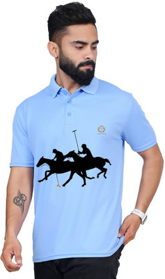 TAJNAN Printed Men Polo Neck Blue T-Shirt