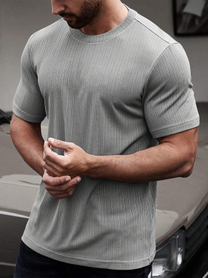 Shienzy Solid Men Round Neck Grey T-Shirt