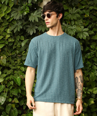 CAMPUS SUTRA Solid Men Crew Neck Blue T-Shirt